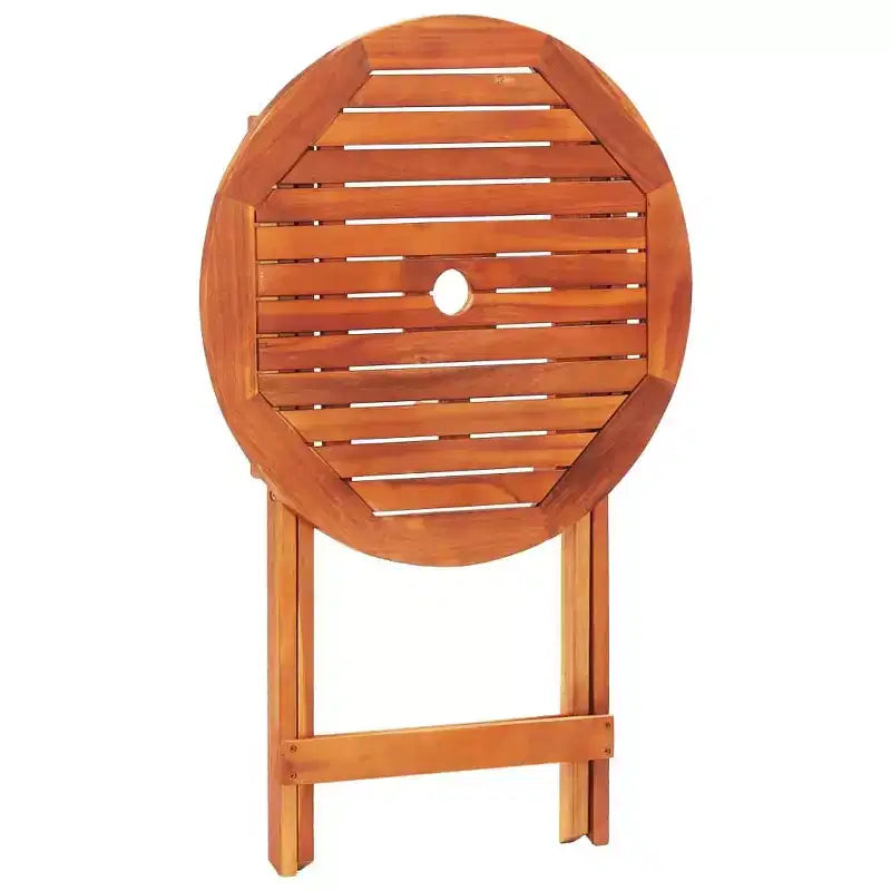 vidaXL Ensemble de salle à manger d'extérieur avec table et chaises pliantes, 3 pièces, bois d'eucalyptus massif, table ronde avec trou pour parasol, design rustique