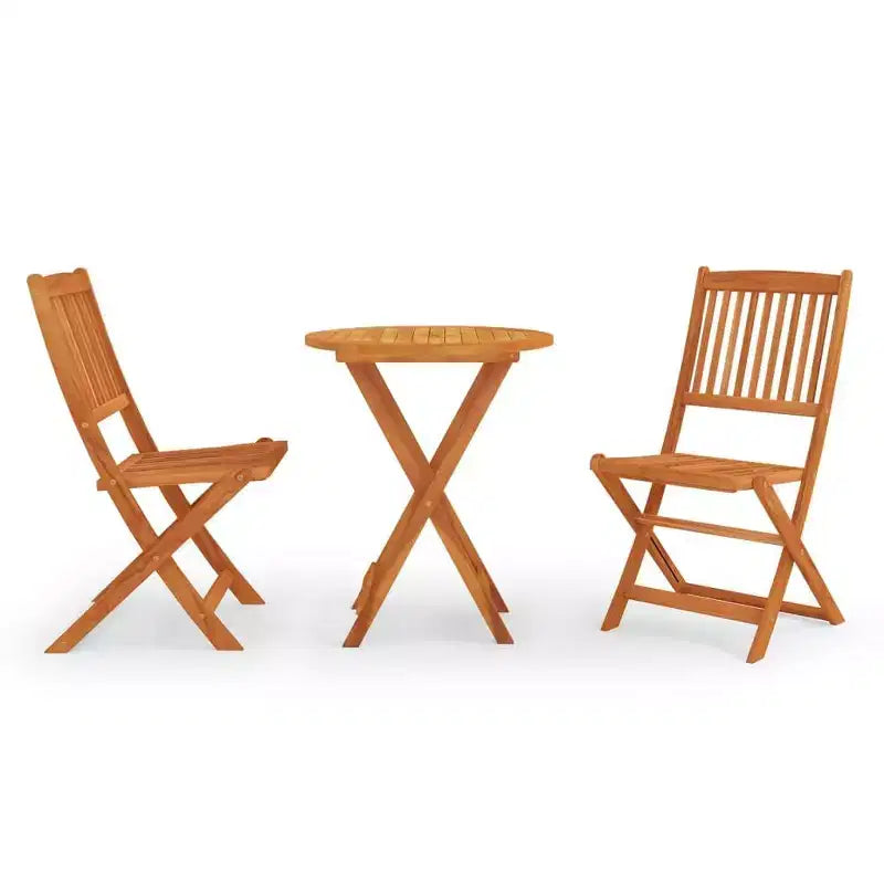 vidaXL Ensemble de salle à manger d'extérieur avec table et chaises pliantes, 3 pièces, bois d'eucalyptus massif, table ronde avec trou pour parasol, design rustique