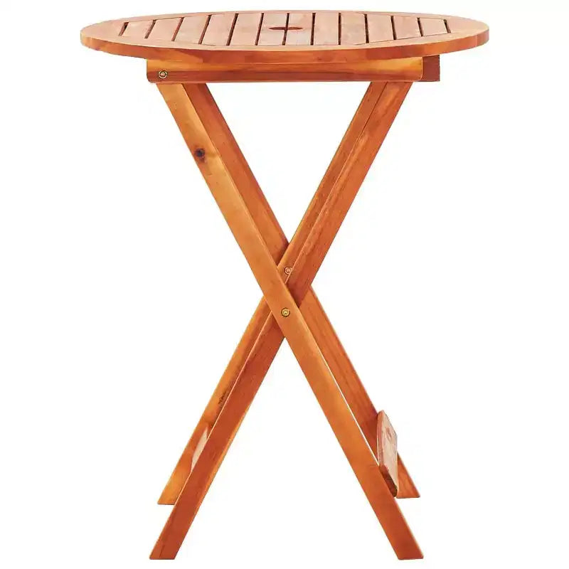 vidaXL Ensemble de salle à manger d'extérieur avec table et chaises pliantes, 3 pièces, bois d'eucalyptus massif, table ronde avec trou pour parasol, design rustique