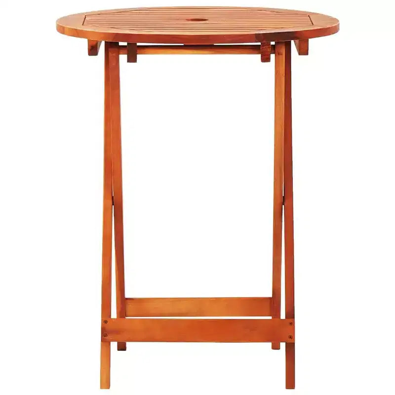 vidaXL Ensemble de salle à manger d'extérieur avec table et chaises pliantes, 3 pièces, bois d'eucalyptus massif, table ronde avec trou pour parasol, design rustique