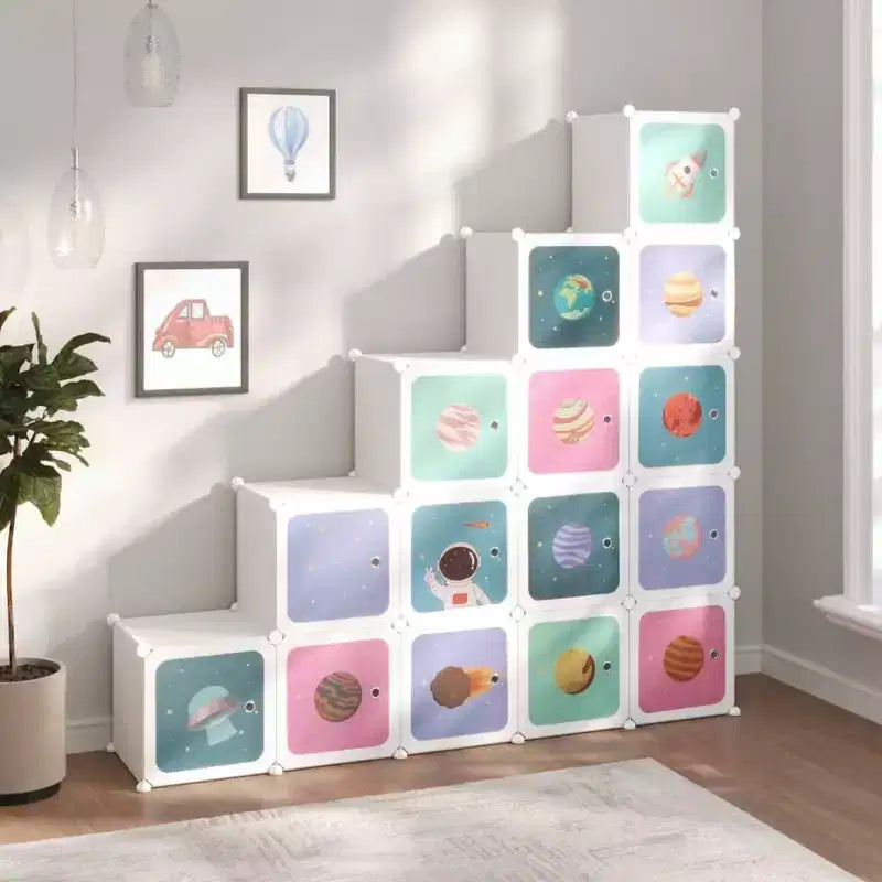 Meuble de rangement Cube pour enfants avec 15 casiers Organisateur bibliothèque Blanc 61 60.6