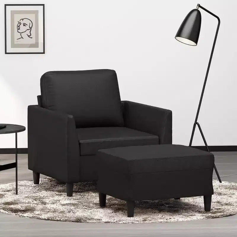 vidaXL Fauteuil d'appoint avec repose-pieds en similicuir - Noir