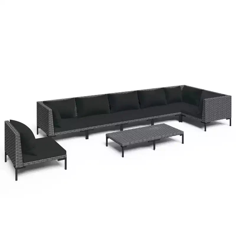 vidaXL Patio Lounge Set Outdoor Sectional Sofa Set Table Poly Rattan Dark Grey