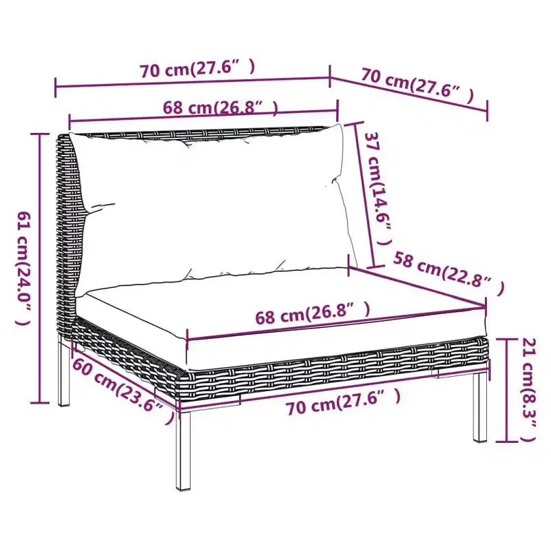 vidaXL Salon de jardin modulaire avec table en résine tressée gris foncé
