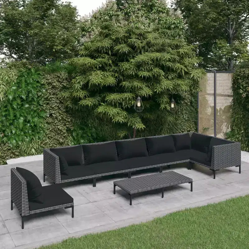vidaXL Salon de jardin modulaire avec table en résine tressée gris foncé