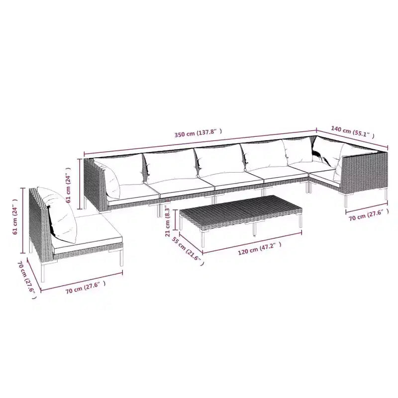 vidaXL Salon de jardin modulaire avec table en résine tressée gris foncé