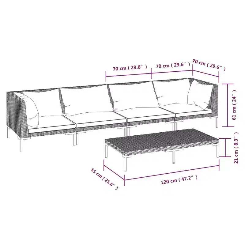vidaXL Salon de jardin modulaire avec table en résine tressée gris foncé