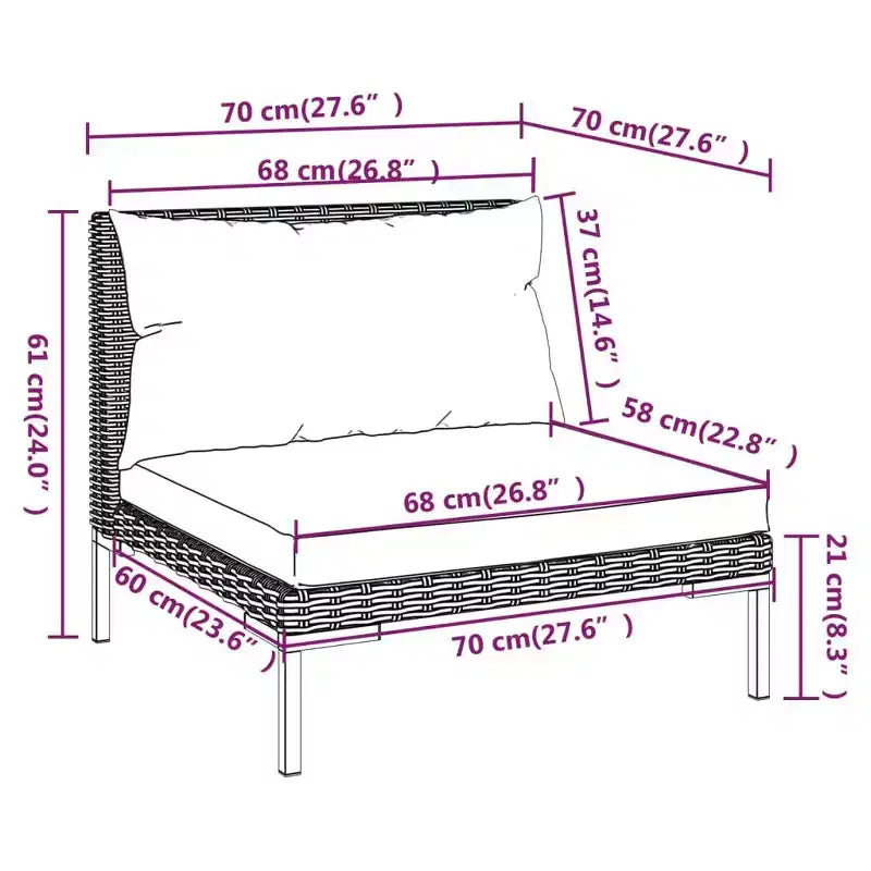 vidaXL Salon de jardin modulaire avec table en résine tressée gris foncé