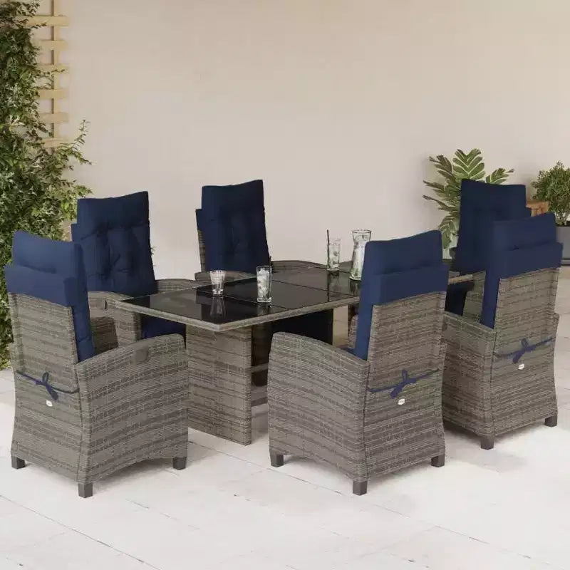 vidaXL Ensemble de salle à manger d'extérieur 7 pcs avec coussins résine tressée gris