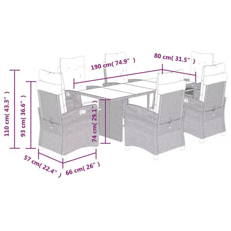 vidaXL Ensemble de salle à manger d'extérieur 7 pcs avec coussins résine tressée gris