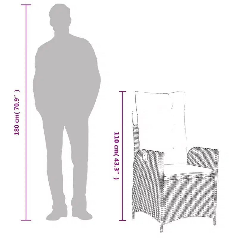 vidaXL Ensemble de salle à manger 5 pièces avec coussins - Chaises inclinables réglables et table en bois d'acacia - Résine tressée gris pour jardin, patio, arrière-cour