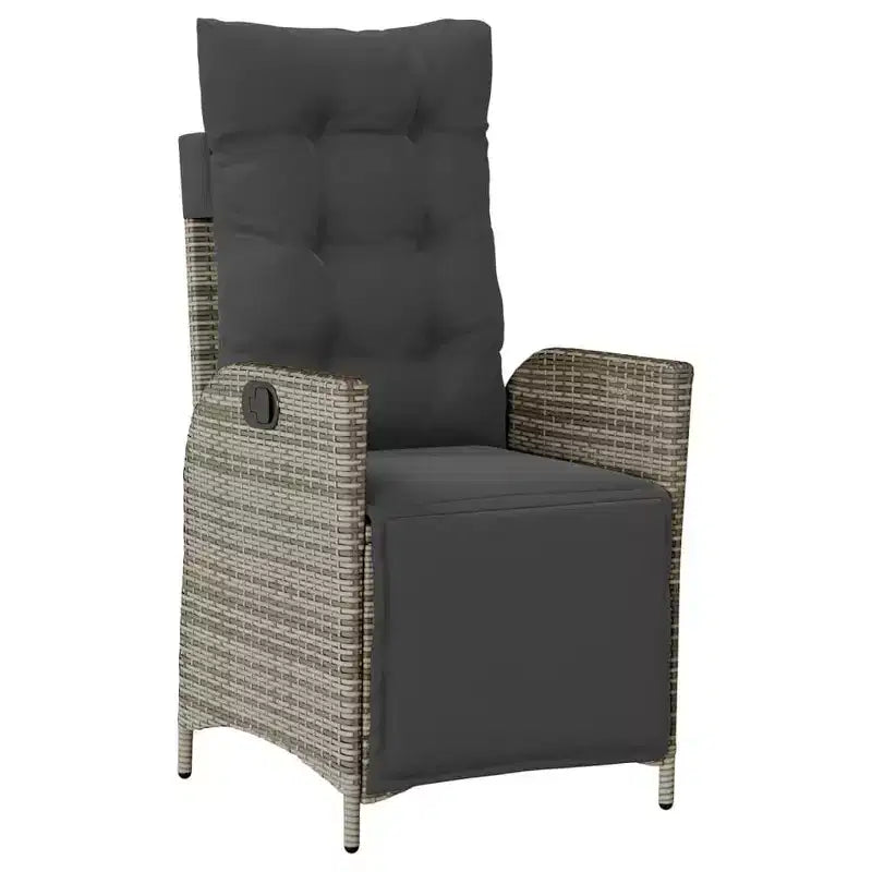 vidaXL Ensemble de salle à manger 5 pièces avec coussins - Chaises inclinables réglables et table en bois d'acacia - Résine tressée gris pour jardin, patio, arrière-cour