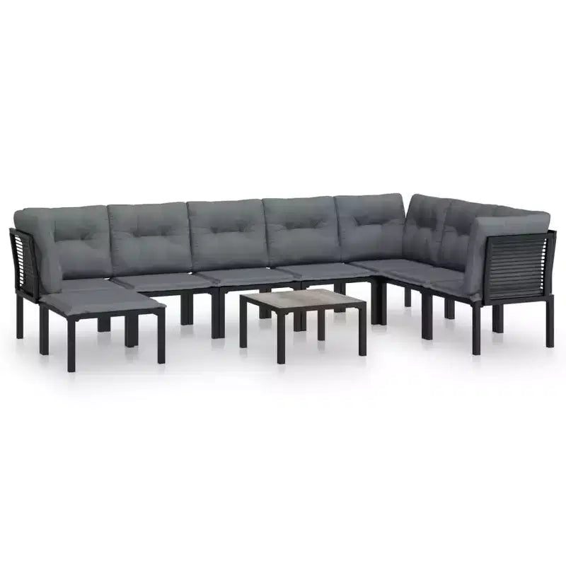 vidaXL Patio Furniture Set Outdoor Sectional Sofa Black and Gray Poly Rattan