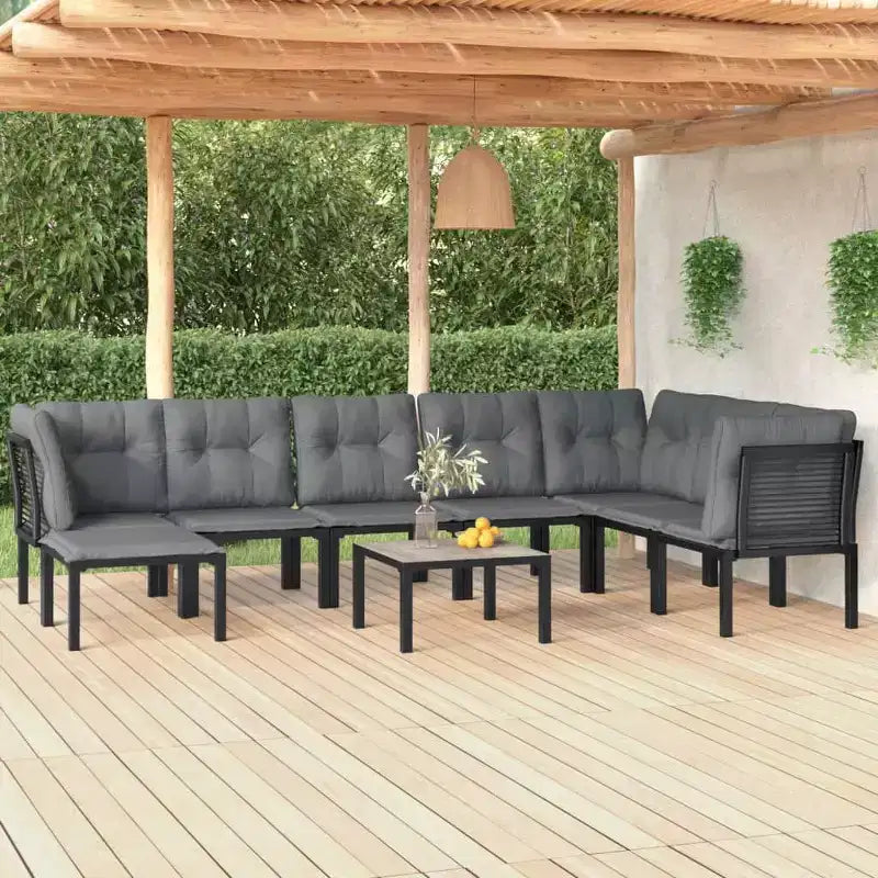 vidaXL Salon de jardin Canapé d'angle en poly rotin noir et gris