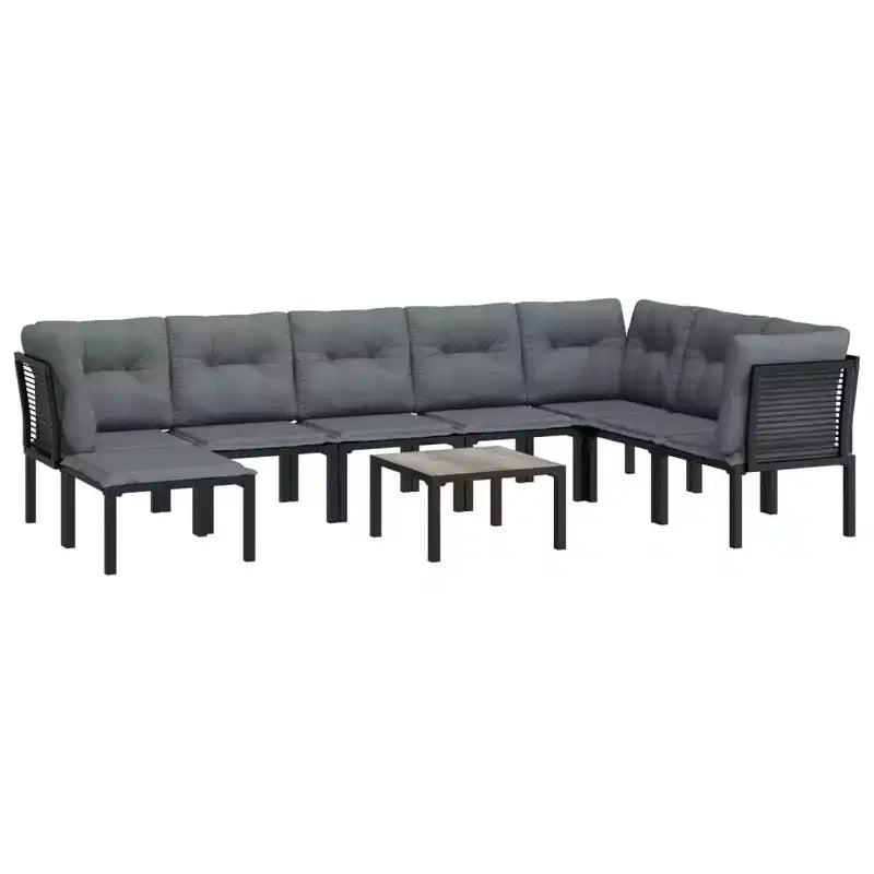 vidaXL Salon de jardin Canapé d'angle en poly rotin noir et gris