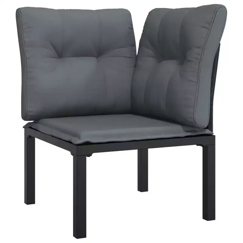 vidaXL Salon de jardin Canapé d'angle en poly rotin noir et gris