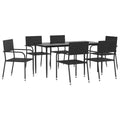 vidaXL Garden Dining Set Black Poly Rattan, Steel, Tempered Glass - 63 Table Length 6 Items