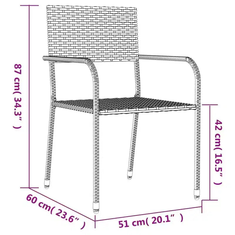 vidaXL Salon de jardin noir en résine tressée, acier et verre trempé - 63 Table longueur 6 articles