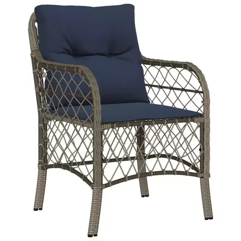 vidaXL Salon de jardin 9 pièces, en résine tressée gris avec coussins bleu marine, plateau de table en acacia, pour patio, jardin et terrasse, résistant aux intempéries