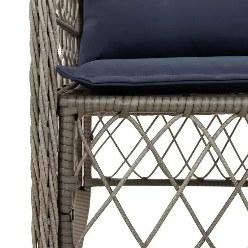 vidaXL Salon de jardin 9 pièces, en résine tressée gris avec coussins bleu marine, plateau de table en acacia, pour patio, jardin et terrasse, résistant aux intempéries