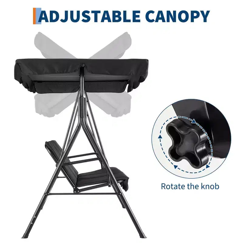 3 Seater Patio Swing Chair - Breathable Fabric Seat and Back, Adjustable Canopy and Armrests, Outdoor Porch Hanging for Patio, Backyard
