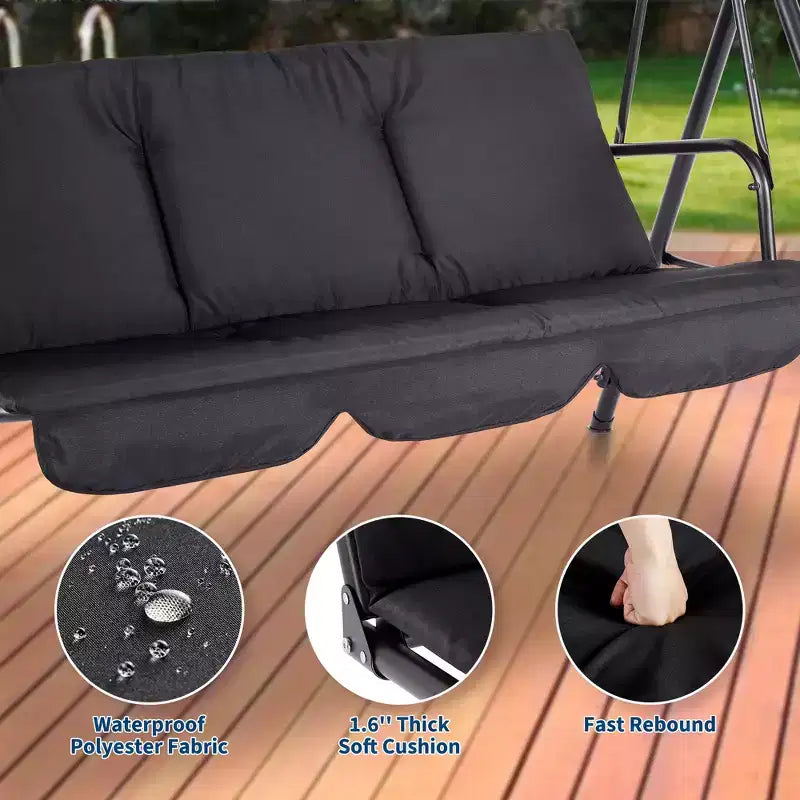 3 Seater Patio Swing Chair - Breathable Fabric Seat and Back, Adjustable Canopy and Armrests, Outdoor Porch Hanging for Patio, Backyard