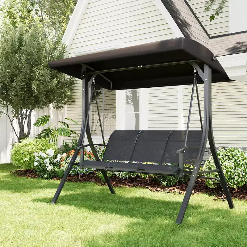 3 Seater Patio Swing Chair - Breathable Fabric Seat and Back, Adjustable Canopy and Armrests, Outdoor Porch Hanging for Patio, Backyard