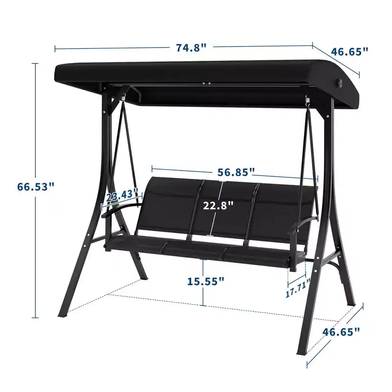 3 Seater Patio Swing Chair - Breathable Fabric Seat and Back, Adjustable Canopy and Armrests, Outdoor Porch Hanging for Patio, Backyard