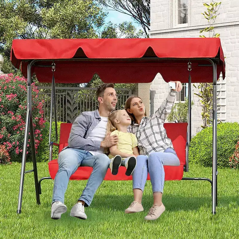 3 Seater Patio Swing Chair - Breathable Fabric Seat and Back, Adjustable Canopy and Armrests, Outdoor Porch Hanging for Patio, Backyard