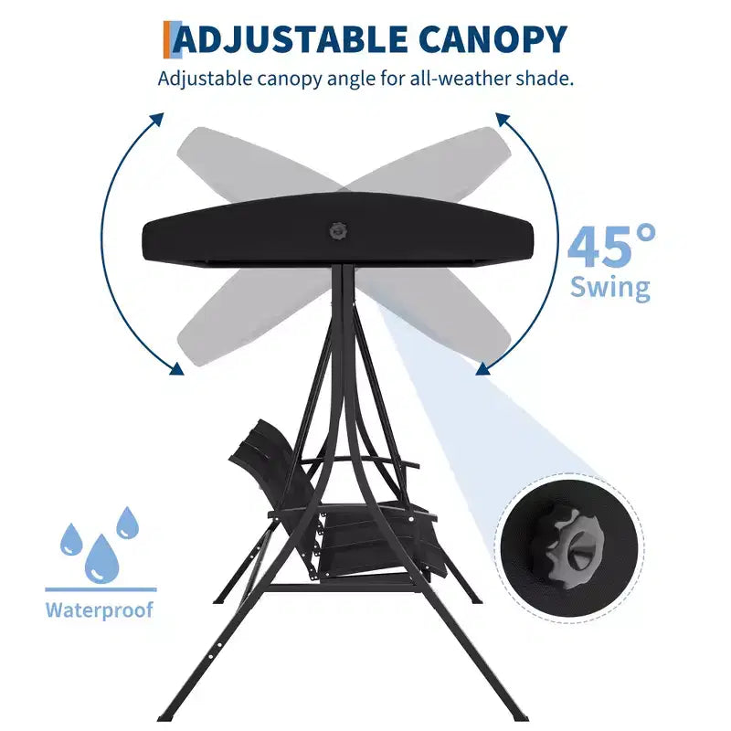 3 Seater Patio Swing Chair - Breathable Fabric Seat and Back, Adjustable Canopy and Armrests, Outdoor Porch Hanging for Patio, Backyard