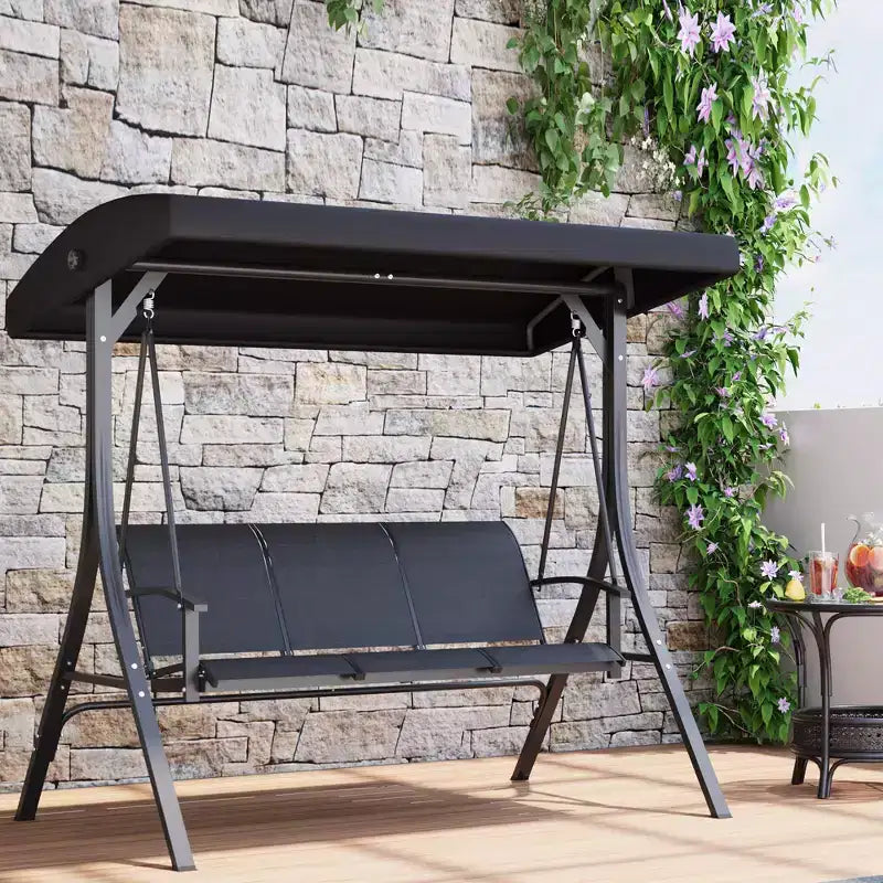 3 Seater Patio Swing Chair - Breathable Fabric Seat and Back, Adjustable Canopy and Armrests, Outdoor Porch Hanging for Patio, Backyard