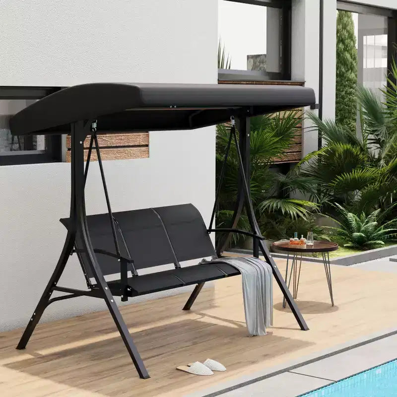 3 Seater Patio Swing Chair - Breathable Fabric Seat and Back, Adjustable Canopy and Armrests, Outdoor Porch Hanging for Patio, Backyard