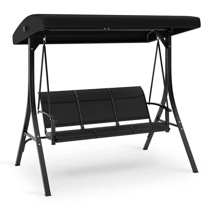 3 Seater Patio Swing Chair - Breathable Fabric Seat and Back, Adjustable Canopy and Armrests, Outdoor Porch Hanging for Patio, Backyard