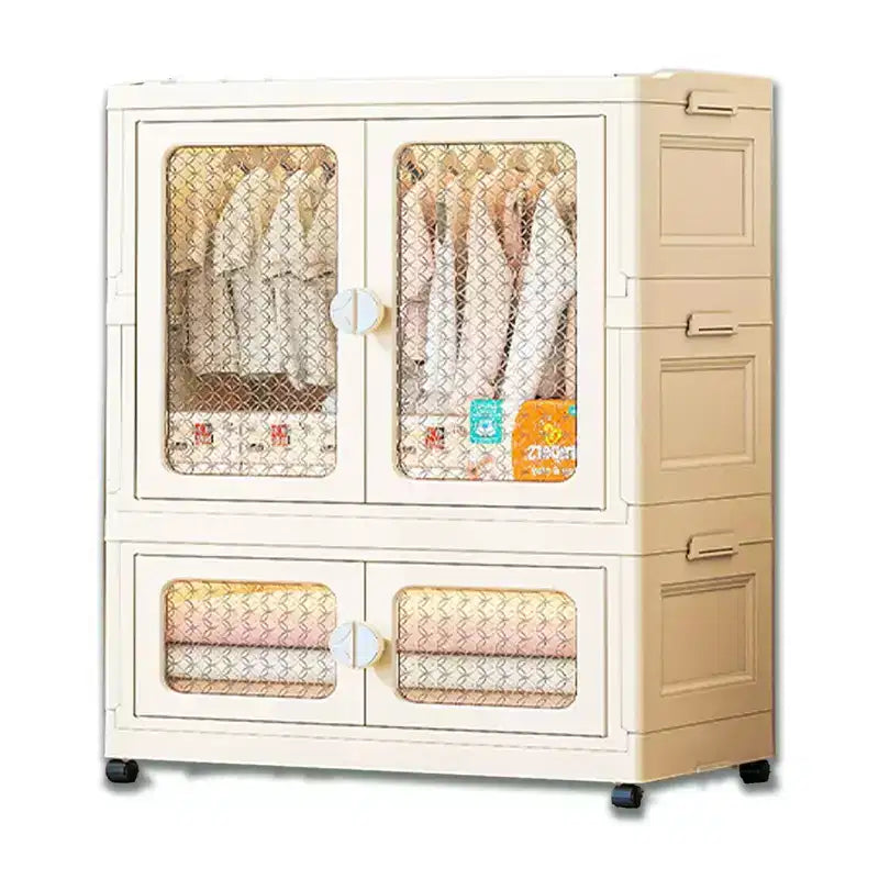 Placard de rangement pour chien empilable avec couvercle pour salon Bacs de rangement pliables à roulettes Armoire à 2 niveaux avec portes transparentes