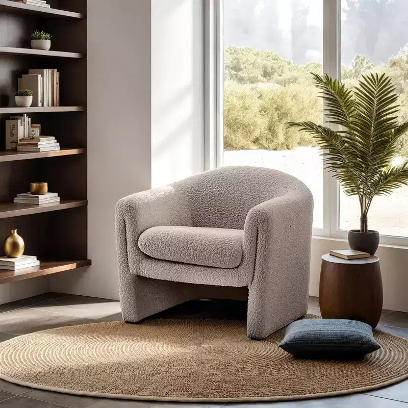 GDFStudio Gilmanton, fauteuil d'appoint moderne en bouclé en forme de U avec accoudoirs incurvés