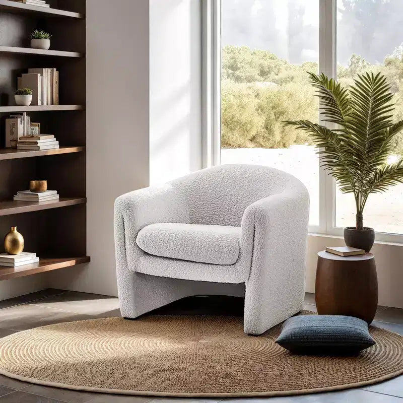 GDFStudio Gilmanton, fauteuil d'appoint moderne en bouclé en forme de U avec accoudoirs incurvés