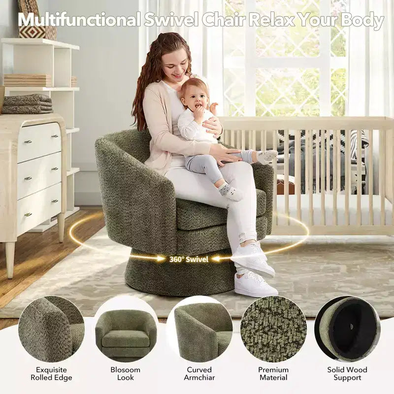 27,56 Fauteuil d'appoint pivotant moderne avec accoudoirs, fauteuil club 360 en chenille avec coussin moelleux, canapé simple rond pour salon, chambre, bureau