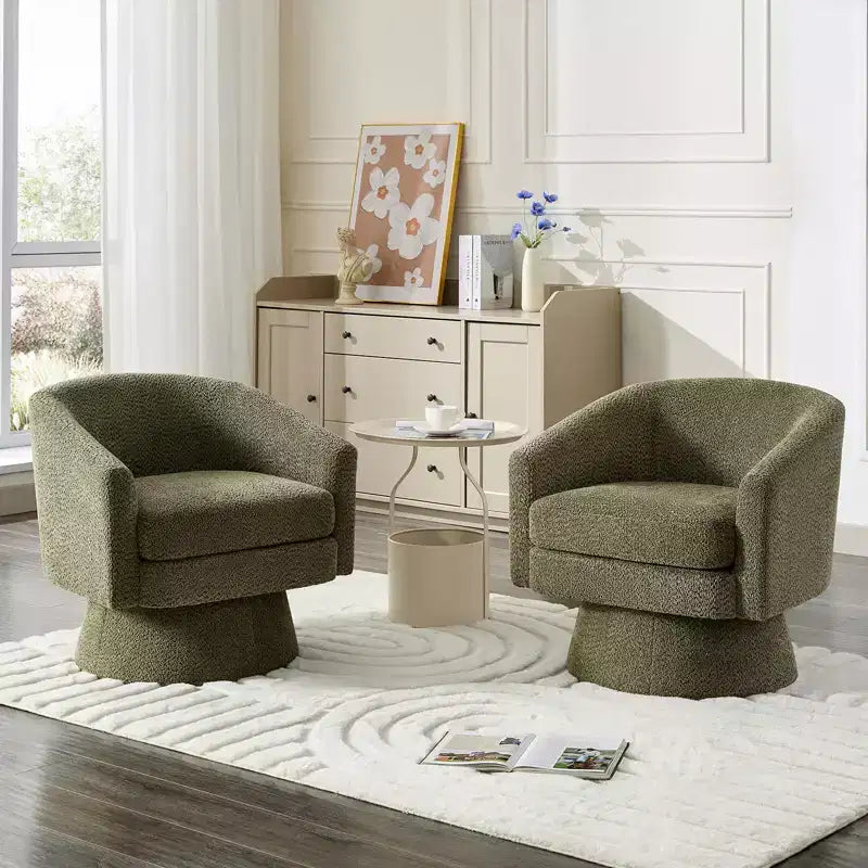 27,56 Fauteuil d'appoint pivotant moderne avec accoudoirs, fauteuil club 360 en chenille avec coussin moelleux, canapé simple rond pour salon, chambre, bureau