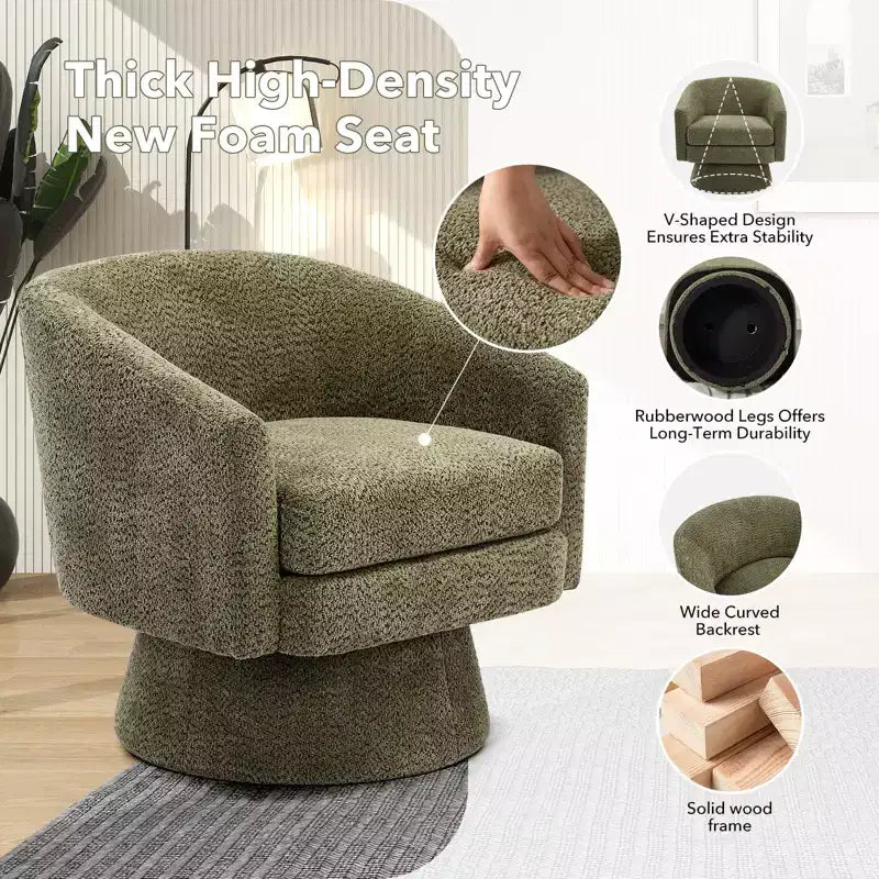 27,56 Fauteuil d'appoint pivotant moderne avec accoudoirs, fauteuil club 360 en chenille avec coussin moelleux, canapé simple rond pour salon, chambre, bureau