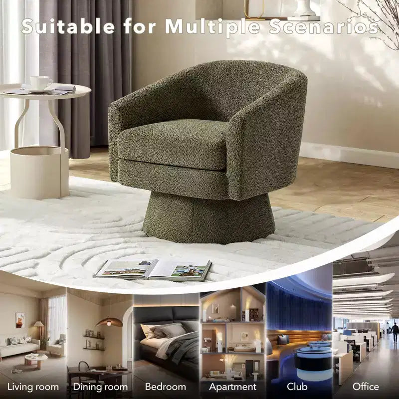 27,56 Fauteuil d'appoint pivotant moderne avec accoudoirs, fauteuil club 360 en chenille avec coussin moelleux, canapé simple rond pour salon, chambre, bureau