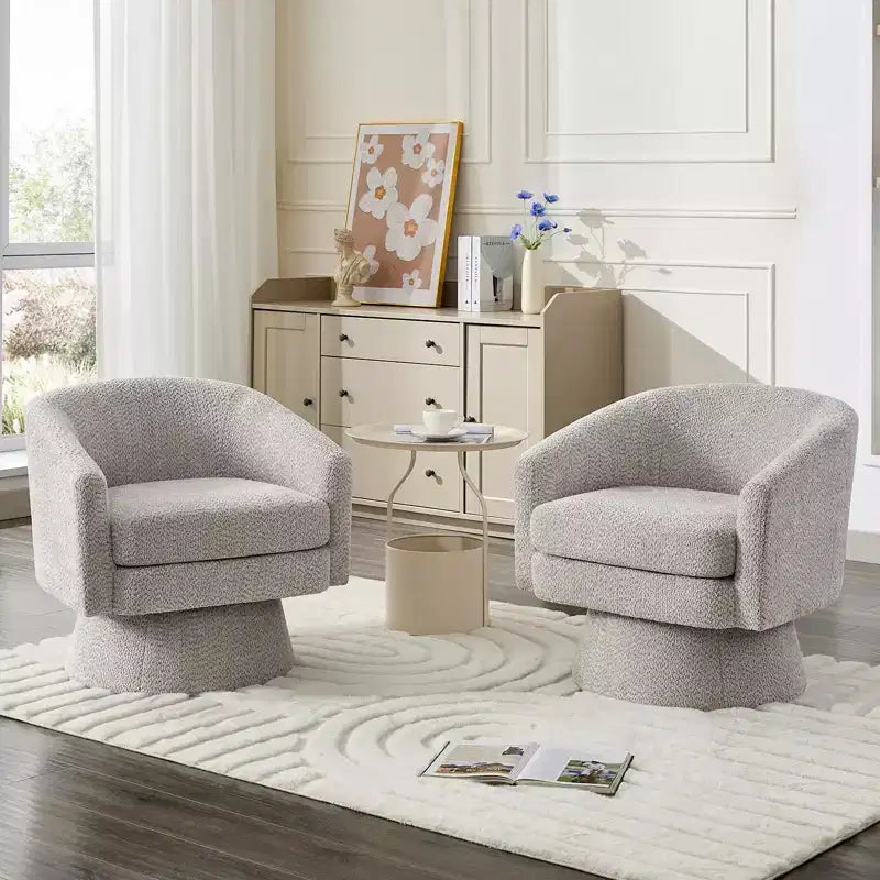 27,56 Fauteuil d'appoint pivotant moderne avec accoudoirs, fauteuil club 360 en chenille avec coussin moelleux, canapé simple rond pour salon, chambre, bureau