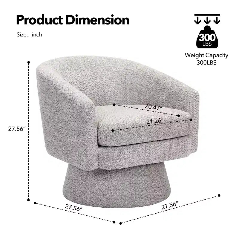 27,56 Fauteuil d'appoint pivotant moderne avec accoudoirs, fauteuil club 360 en chenille avec coussin moelleux, canapé simple rond pour salon, chambre, bureau