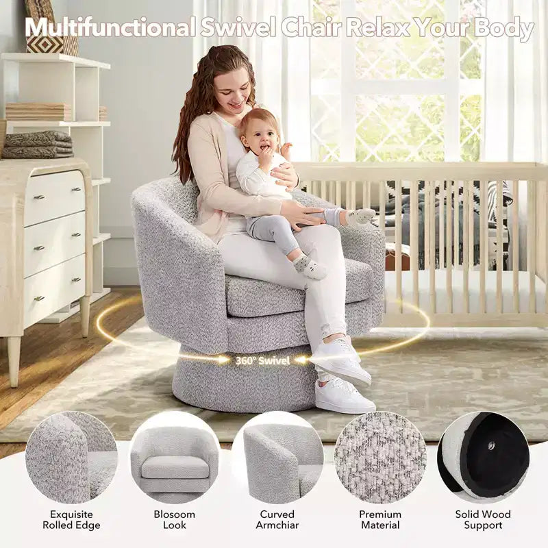 27,56 Fauteuil d'appoint pivotant moderne avec accoudoirs, fauteuil club 360 en chenille avec coussin moelleux, canapé simple rond pour salon, chambre, bureau