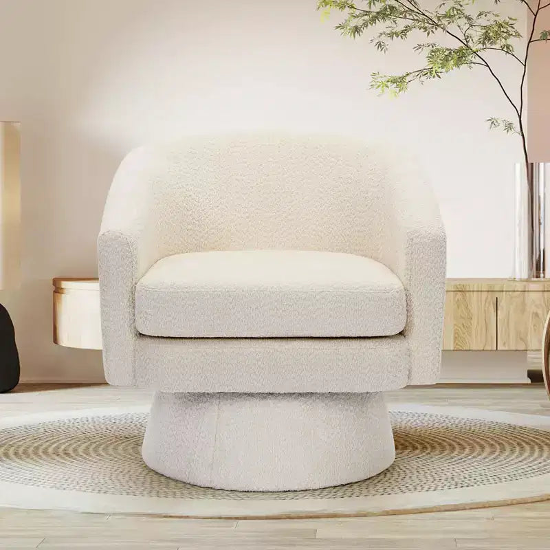 27,56 Fauteuil d'appoint pivotant moderne avec accoudoirs, fauteuil club 360 en chenille avec coussin moelleux, canapé simple rond pour salon, chambre, bureau