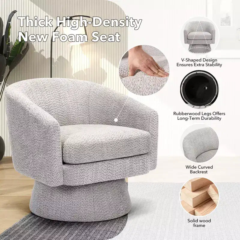 27,56 Fauteuil d'appoint pivotant moderne avec accoudoirs, fauteuil club 360 en chenille avec coussin moelleux, canapé simple rond pour salon, chambre, bureau