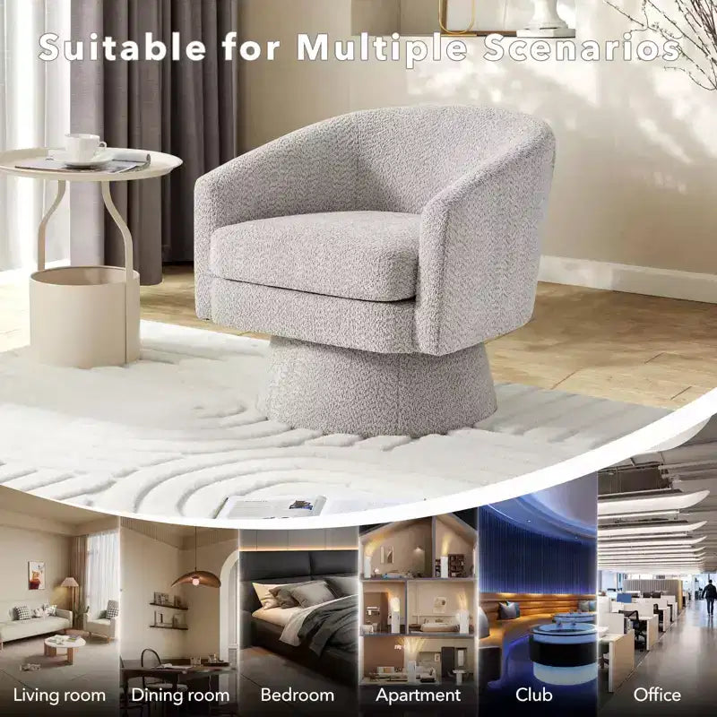 27,56 Fauteuil d'appoint pivotant moderne avec accoudoirs, fauteuil club 360 en chenille avec coussin moelleux, canapé simple rond pour salon, chambre, bureau