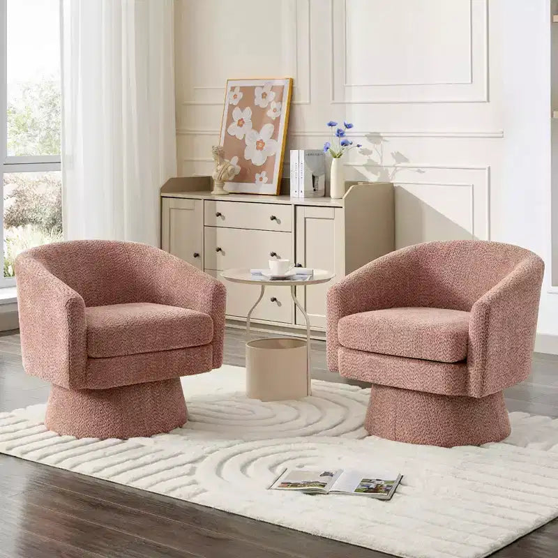 27,56 Fauteuil d'appoint pivotant moderne avec accoudoirs, fauteuil club 360 en chenille avec coussin moelleux, canapé simple rond pour salon, chambre, bureau