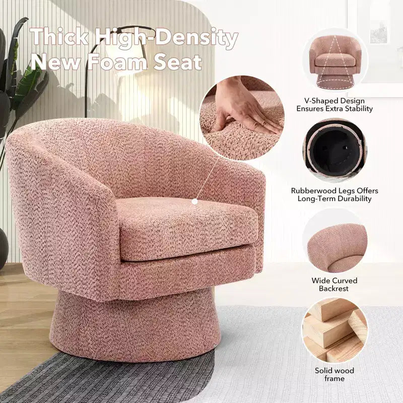 27,56 Fauteuil d'appoint pivotant moderne avec accoudoirs, fauteuil club 360 en chenille avec coussin moelleux, canapé simple rond pour salon, chambre, bureau