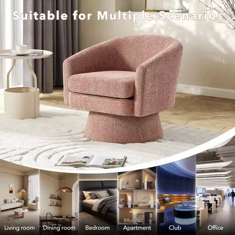 27,56 Fauteuil d'appoint pivotant moderne avec accoudoirs, fauteuil club 360 en chenille avec coussin moelleux, canapé simple rond pour salon, chambre, bureau