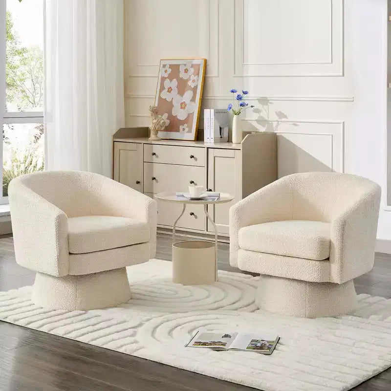 27,56 Fauteuil d'appoint pivotant moderne avec accoudoirs, fauteuil club 360 en chenille avec coussin moelleux, canapé simple rond pour salon, chambre, bureau